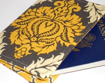 Passport Cover - Grey Golden Damask Passport notebook fabric cover