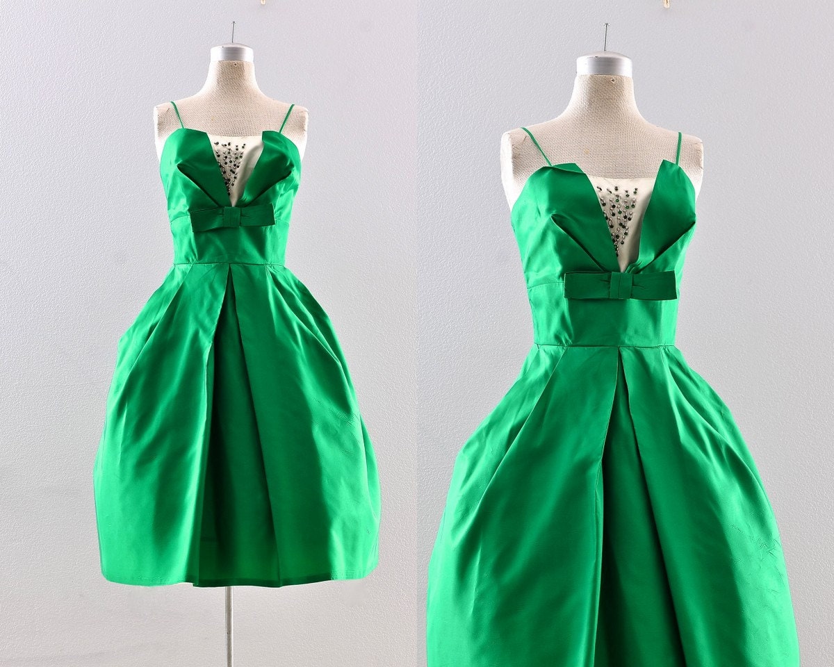 vintage 1950s dress emerald green party dress by PickledVintage