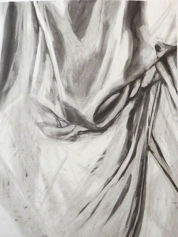 Original Charcoal Drawing Classical Fabric Study 18 by cbedesigns