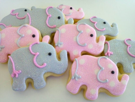 Pink and Grey Elephant Mini Cookies- 2 Dozen Il_570xn