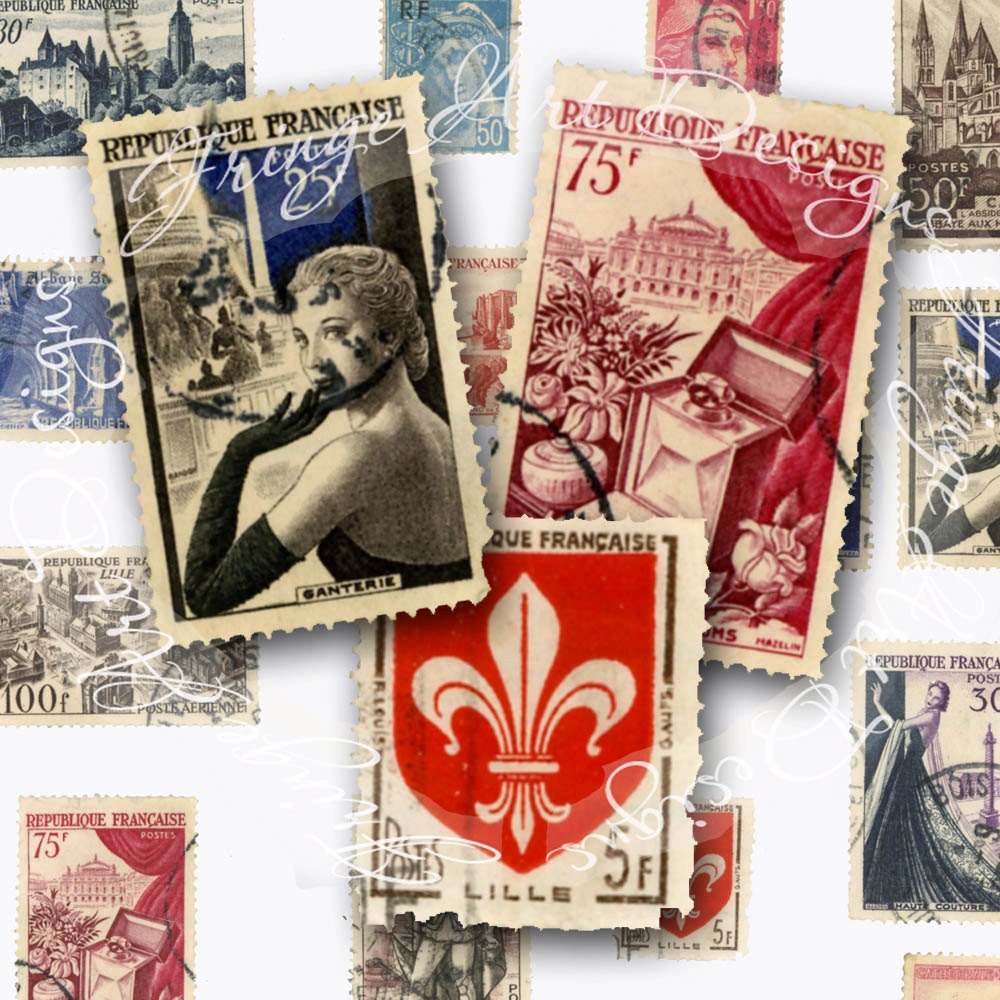 Vintage French Postage Stamps Digital Scan Instant Download