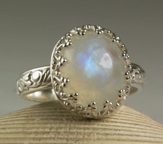 Rainbow Moonstone Ring Sterling Silver by TazziesCustomJewelry