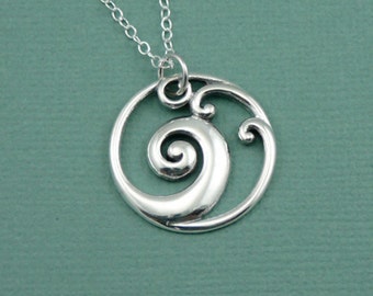Wave Necklace - Sterling Silver Wave Pendant, Wave Jewelry, Surf Jewelry, Ocean Jewelry, Birthday Gift