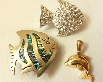 Vintage 1960/1970 - small fish for a delicious collection - crystals, silver and gold -art.415-