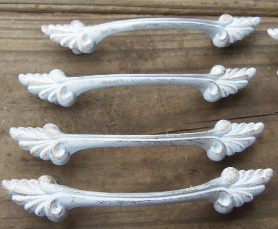 4 French Provincial Drawer Pulls White Shabby by prettyware