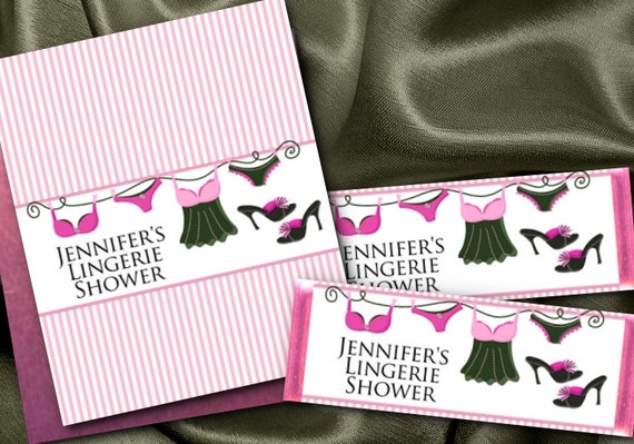 12 Candy Bar Wrappers, Pink Striped, Lingerie, Wedding, Bridal Shower, Bachelorette Party Il_570xn