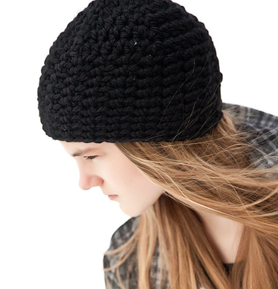 Black Beanie Crochet Beanie Black Hat Chunky Beanie Womens