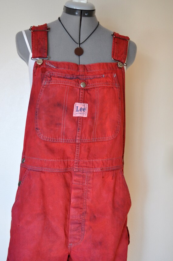 Red Bib OVERALLS Hand Dyed Red Lee Denim Overall Shorts