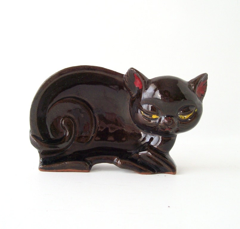 vintage cat pottery dish ashtray retro mid century modern