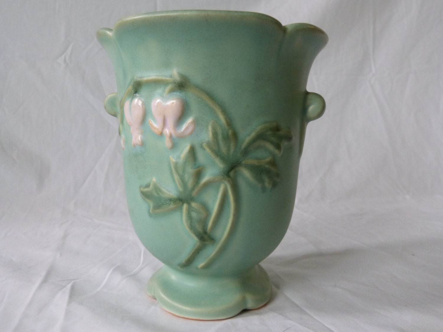 Vintage Weller Pottery Matte Green Vase Bleeding Heart