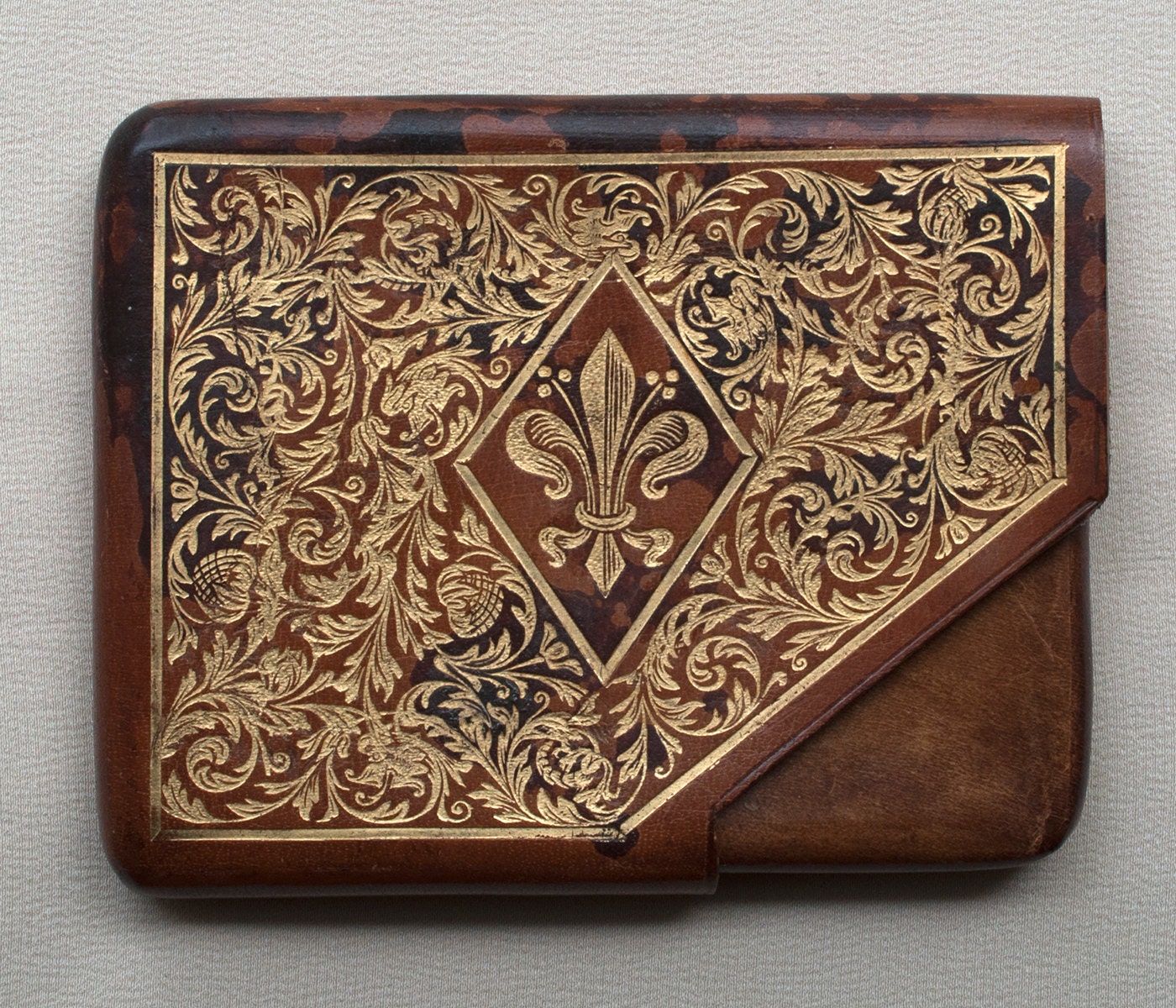 Vintage Leather Gold Embossed Fleur de lis Wallet Italy