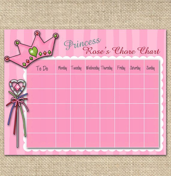 Items similar to Princess Chore Chart Design, Digital File, Print Your ...