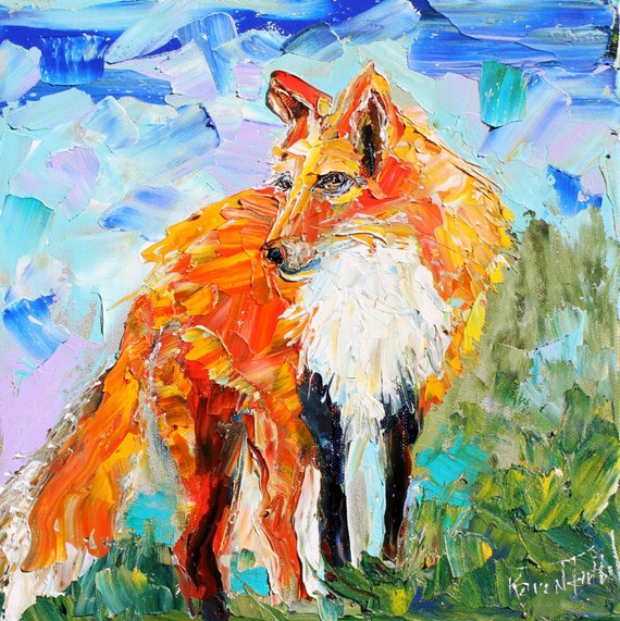 Original Wild Fox palette knife painting oil impasto on canvas