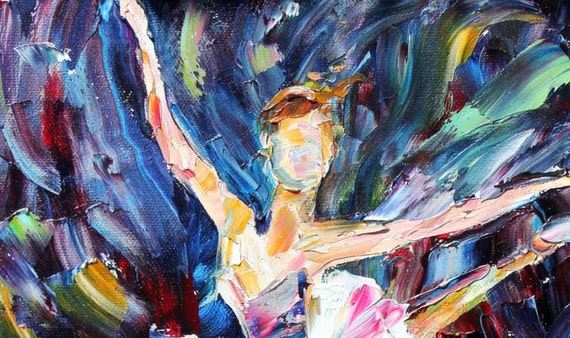 Original Ballerina Dancer PALETTE KNIFE oil painting Abstract