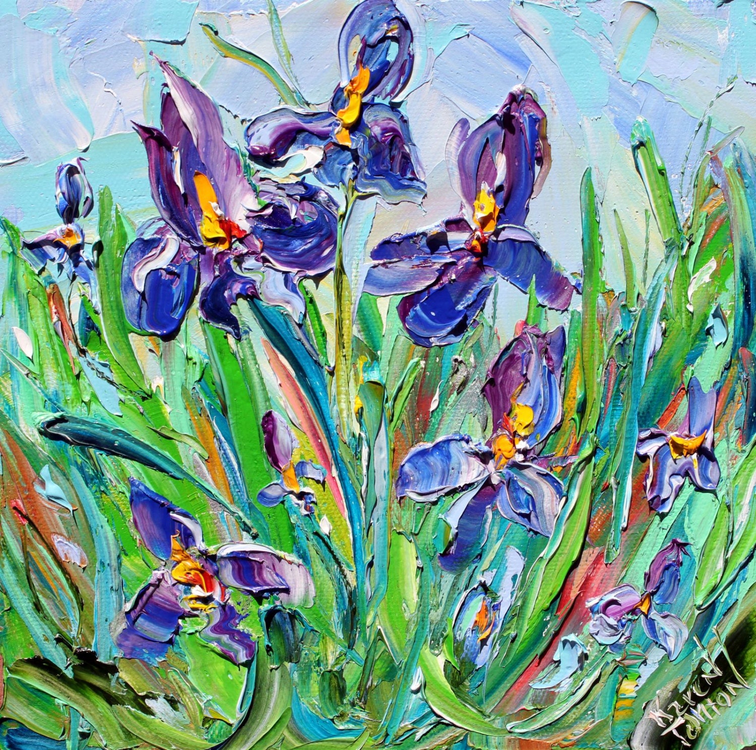 Original oil painting Iris Garden on canvas by Karen Tarlton