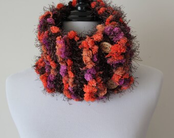 Knit Circle Orange, Brown Neckwarmer Cowl