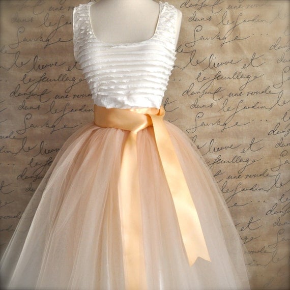 Classic Champagne Beige Tulle Skirt with Chocolate Caramel or
