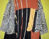 Over sized Funky Upcycled Cotton Tunic fits Large To 5X rust black animal print