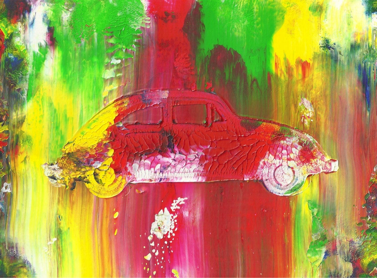 The Beetle Abstract Acrylic Car Painting in Double White Mat