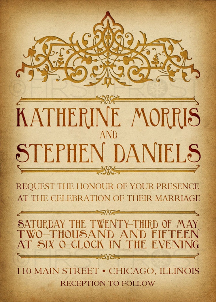 Printable Vintage Style Wedding Invitation by firstfrostdesigns