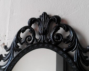 Victorian Gothic Black Mirror, Small Wall Decor, Home Decorating, Vintage Oval Mirrors, Apartment Decor