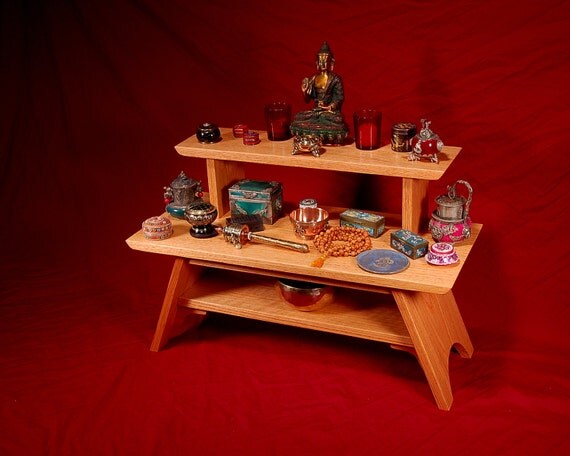 Two Tier Solid Oak 11X26 inch Puja table by theyankeewoodsmith