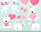 Valentine Polar Bears Cute Digital Clipart for Invitations, Card Design, Scrapbooking, and Web Design, Valentine Clipart Il_170x135