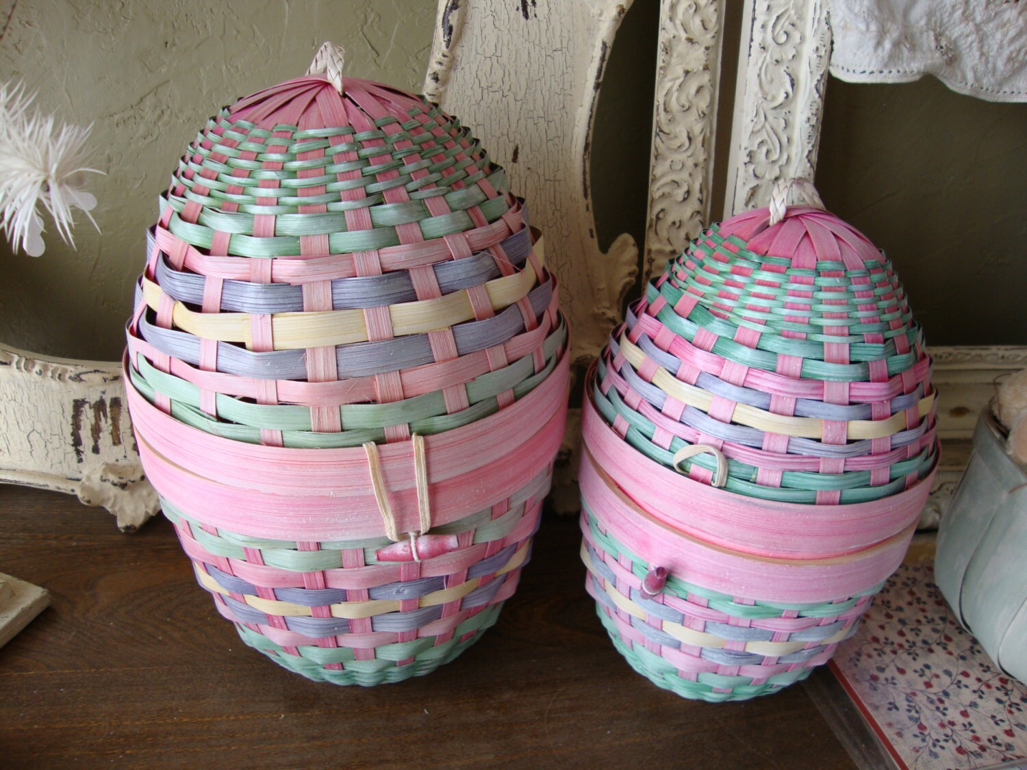 Vintage Easter baskets Egg shape woven baskets by PaperAndMache
