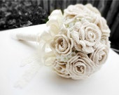 Ivory wedding bouquet bridal bouquet hand crochet with vintage pearls and lace 