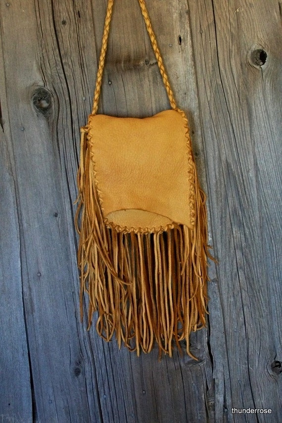 Fringed crossbody handbag Buckskin leather bag by thunderrose