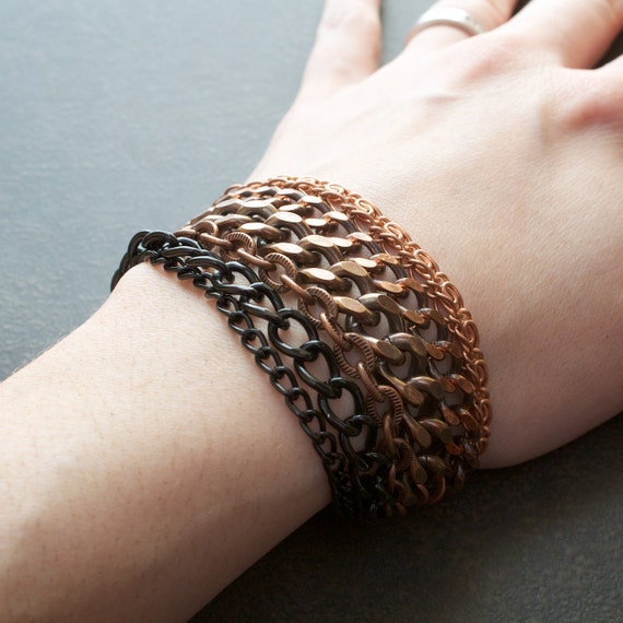 Ombre Multistrand Bracelet with Chunky Copper and Black Chains