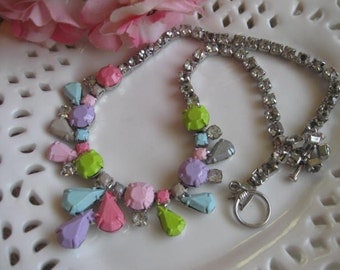 Hard Candy Pastels.vintage 195Os rhinestone upcycled necklace