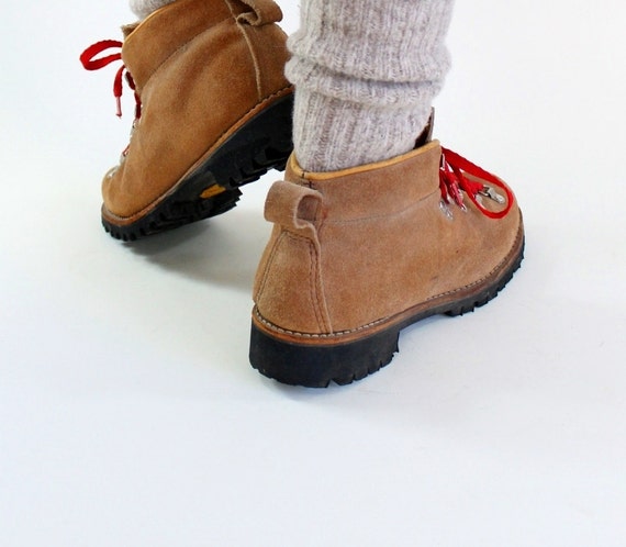 brown walking boots red laces