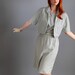 Storewide Sale - 1950s Olive Green White Stripes Wiggle Dress Set. Cocktail Party. Mad Men Fashion. Weddings. Office