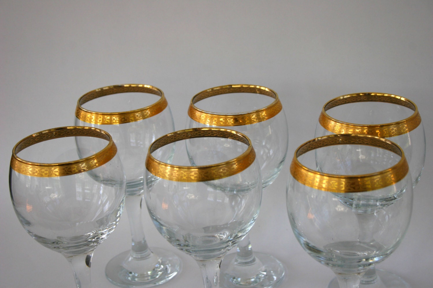 Vintage Wine Glasses. Gold Rimmed. Rim. Crystal Glasses.
