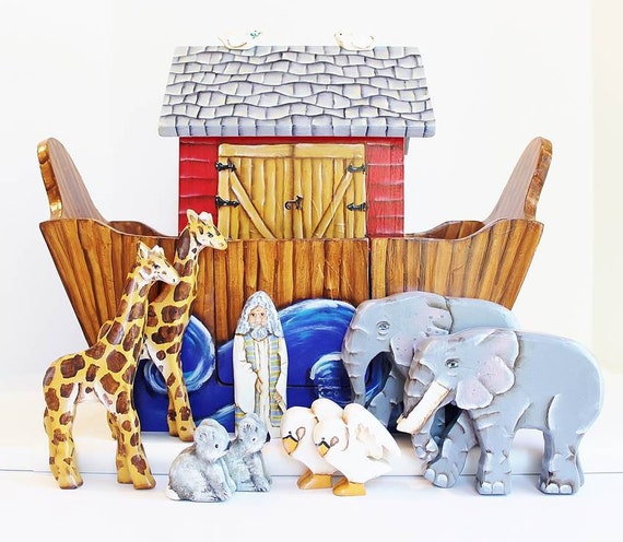 Handpainted Wooden Noah's Ark Toy Set No. 025 by BestLovedChild