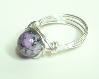 Purple Black and Silver Plate Wire Wrapped Ring Sizes1-14