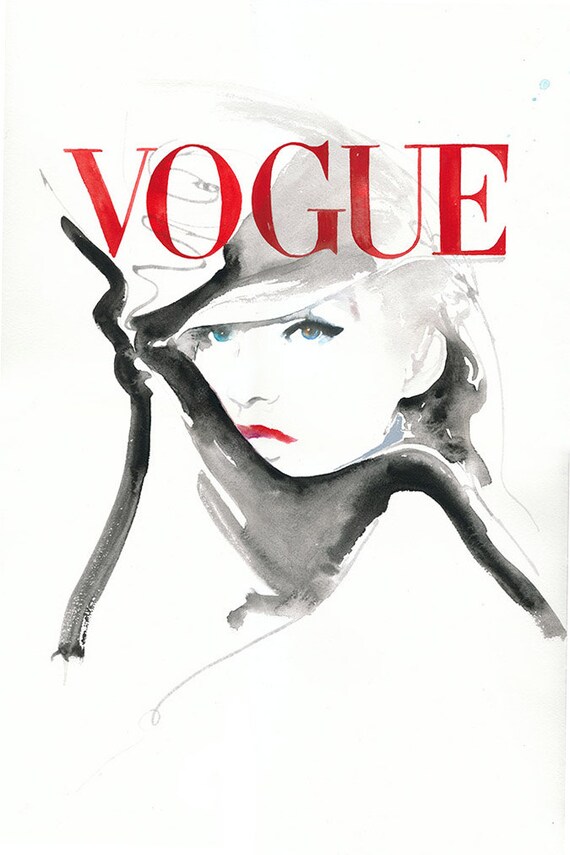 Original Watercolor Painting. German Vogue Cover2 Fashion