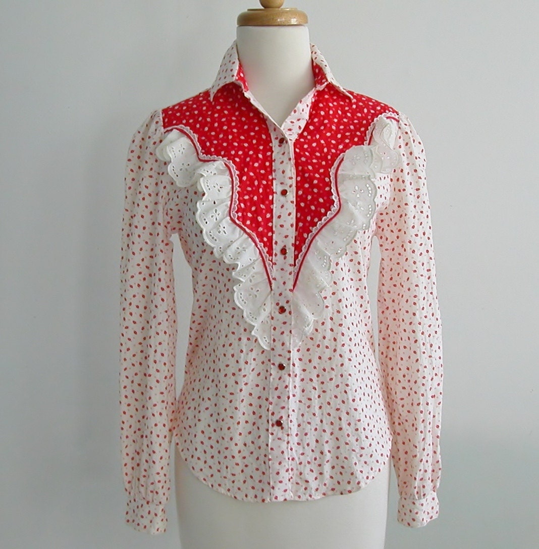 Vintage Ruffle Western Shirt / cowgirl shirt / rockabilly