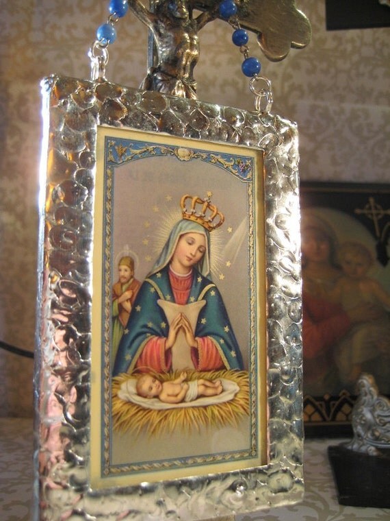 Spanish Our Lady of Altagracia Stained Glass Holy Card