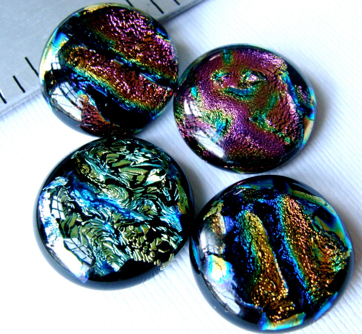 Dichroic Glass Cabochons 21 to 22 mm Mixed Lot by QuantuckBayGlass