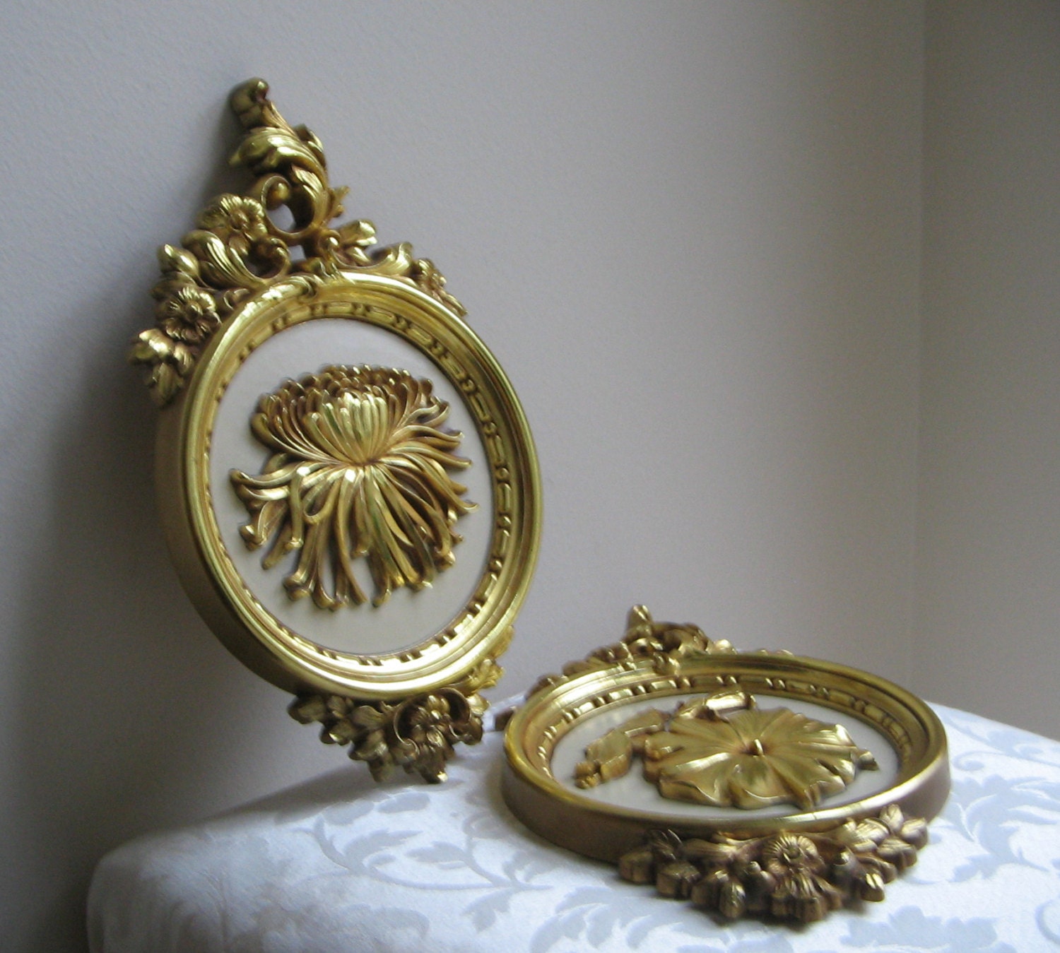 SALE Syroco Gold Floral Wall Decor Plaques by vintagenowandthen