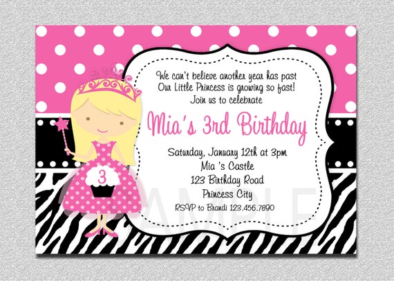 Princess Cupcake Birthday Party Invitation Princess Zebra Birthday Invitation Il_570xn