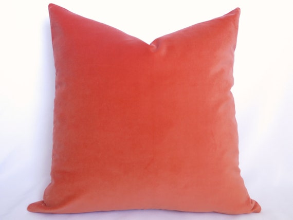 Cotton Velvet Pillow Cover Coral Orange 20 by WillaSkyeHome