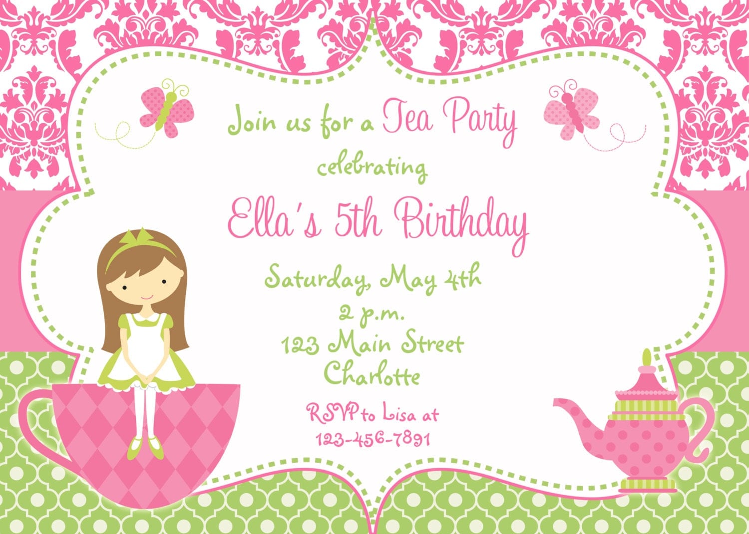 Tea Party Birthday Invitation princess tea dress up