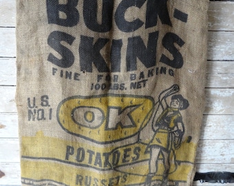 Vintage Burlap Potato Bag Oklahoma Buck Skins