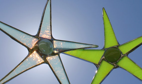 Shimmer Star- 5 inch stained glass star in icy blue or lime green
