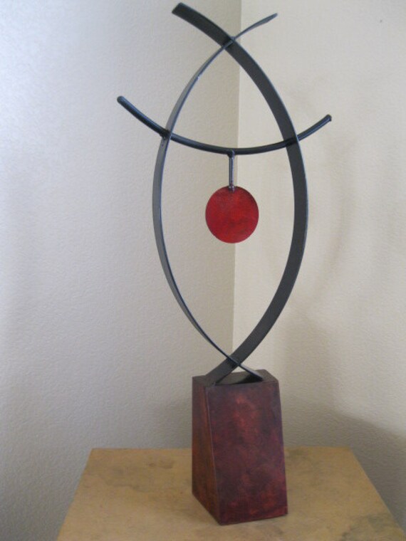Abstract Metal free standing art sculpture by Holly Lentz