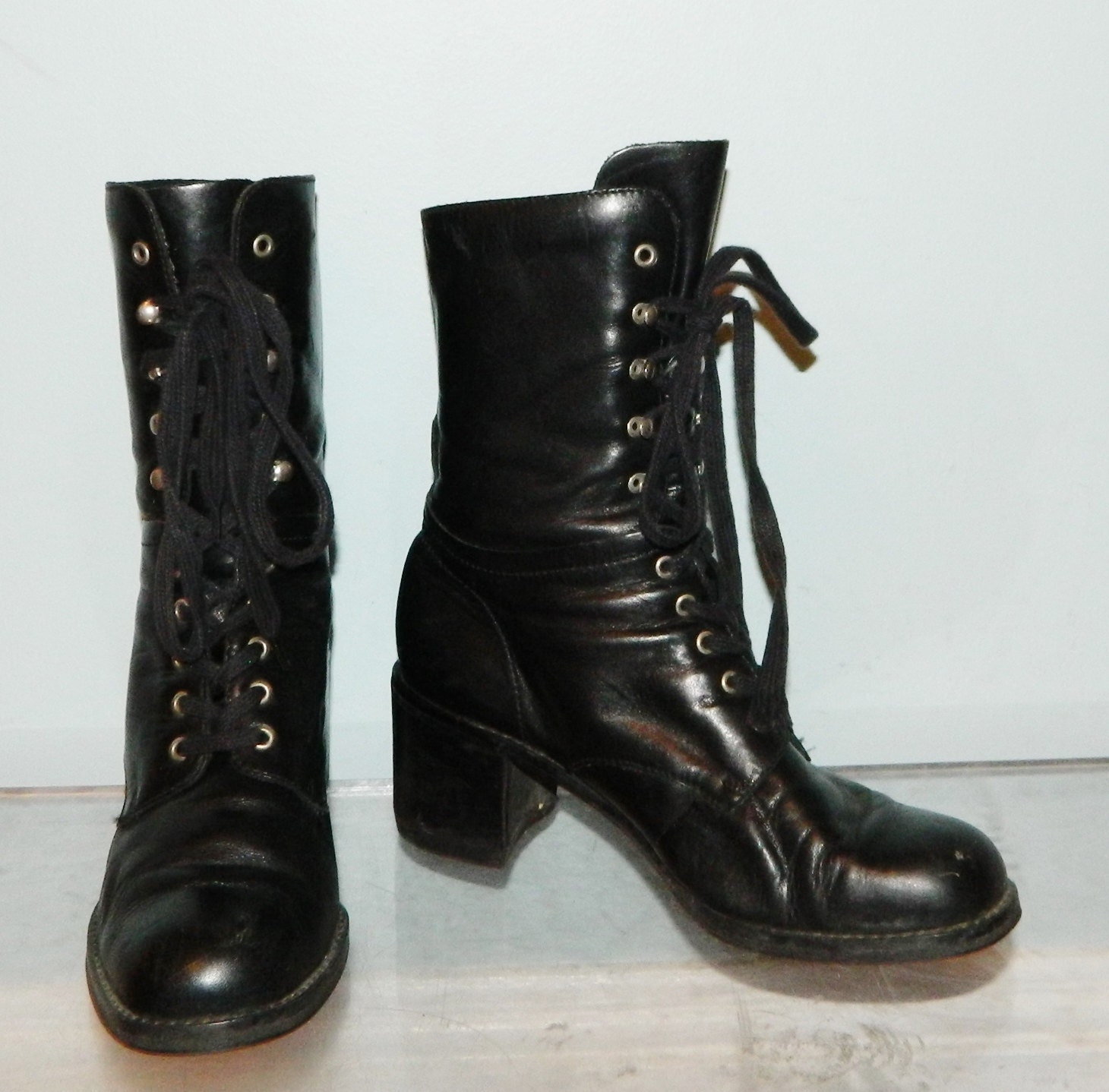 vintage 80s womens combat boots size 8 1980s granny boots 9
