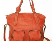Magui L. Orange Leather Handbag Leather Tote Shoulder Cross-body Bag/ fits a 15" and 13" laptop